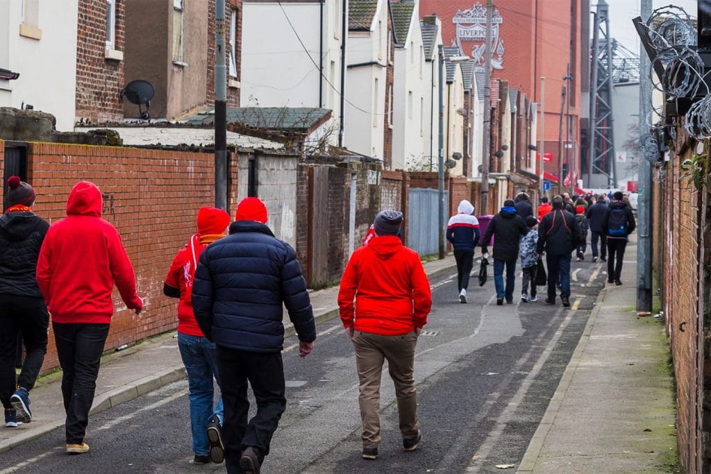 Liverpool Fans Walking to Anfield